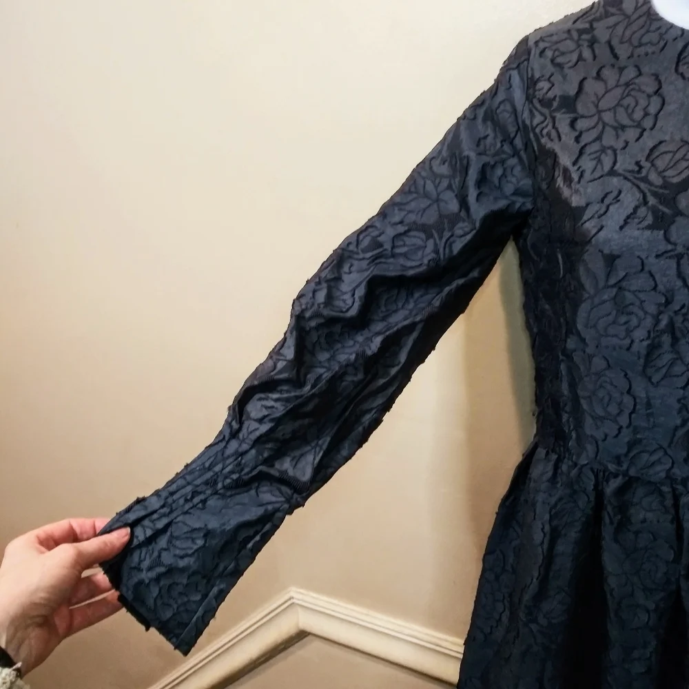 Muse Couture Navy Gothic Style, Rose Patterned Organza Brocade & Velvet Dress - Picture 4 of 13